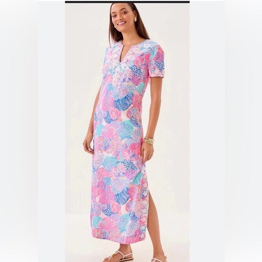 NWT Lilly Pulitzer 16 Ariella Linen Maxi Dress Roar Of  the Seas. Straight fit